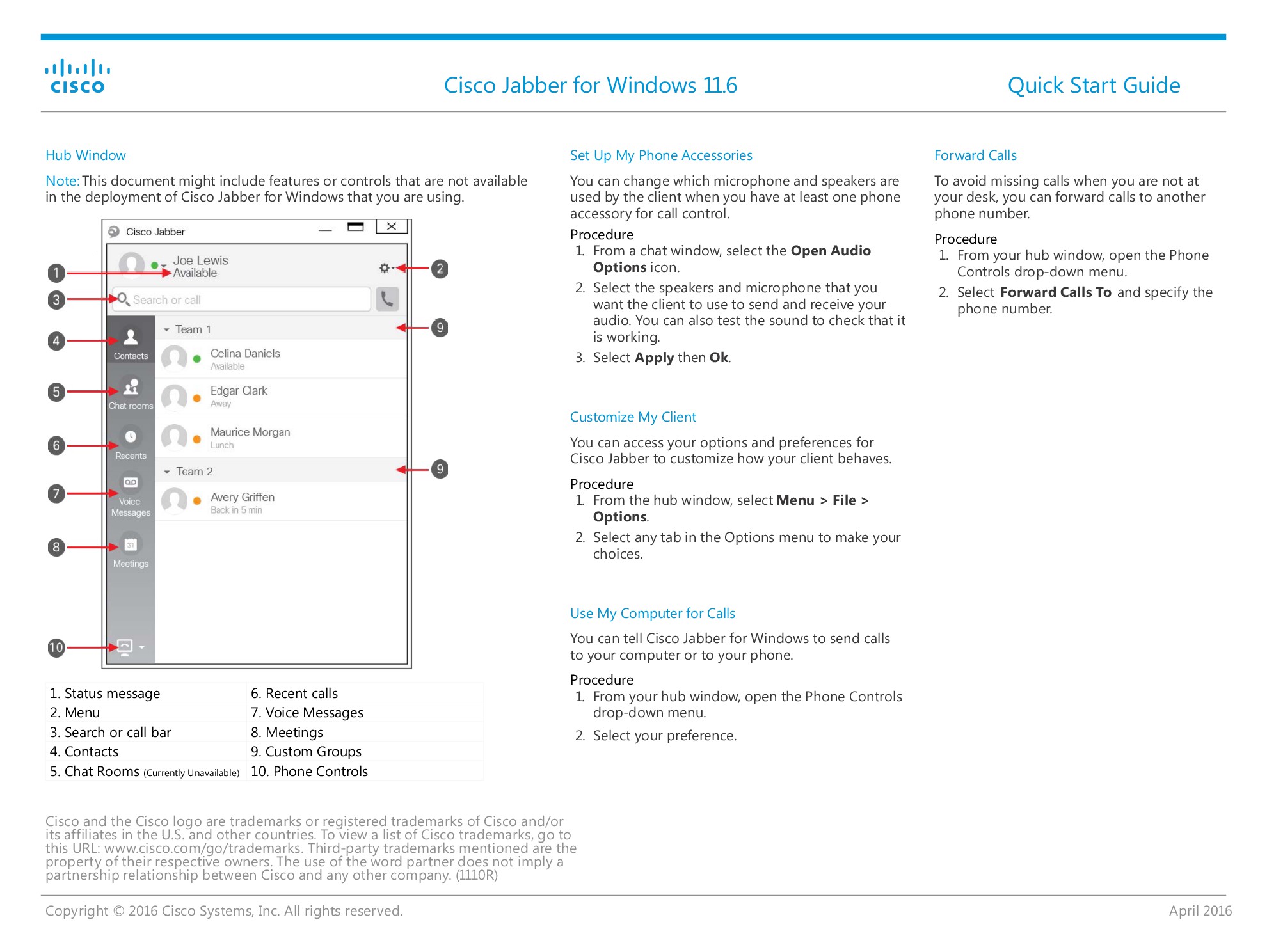 Cisco Jabber Quick Start 11.6 pg 1